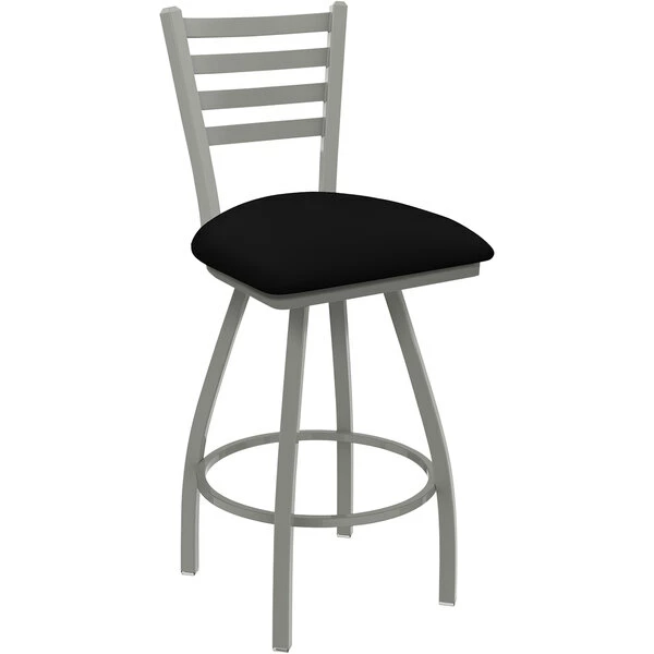 Holland Bar Stool XL 410 Jackie 30" Ladderback Swivel Bar Stool With Anodized Nickel Finish And Black Vinyl Seat 1 Holland Bar Stool XL 410 Jackie 30" Ladderback Swivel Bar Stool With Anodized Nickel Finish And Black Vinyl Seat
