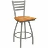 Holland Bar Stool XL 410 Jackie 30" Ladderback Swivel Bar Stool With Anodized Nickel Finish And Medium Maple Seat