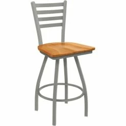 Holland Bar Stool XL 410 Jackie 30" Ladderback Swivel Bar Stool With Anodized Nickel Finish And Medium Maple Seat