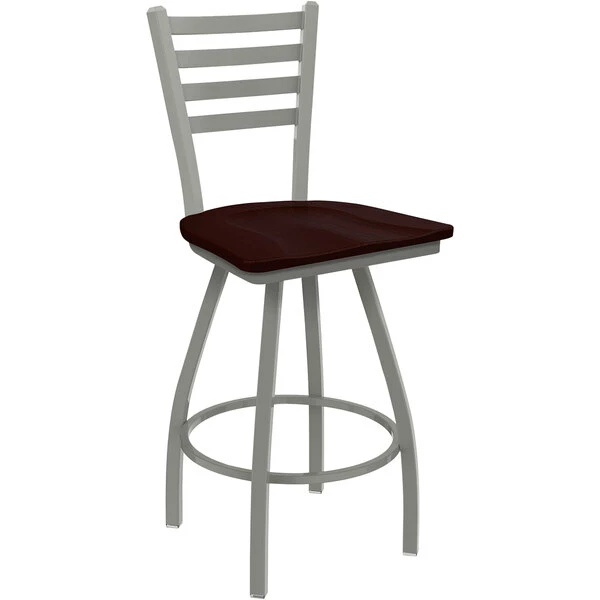 Holland Bar Stool XL 410 Jackie 30" Ladderback Swivel Bar Stool With Anodized Nickel Finish And Dark Cherry Oak Seat 1 Holland Bar Stool XL 410 Jackie 30" Ladderback Swivel Bar Stool With Anodized Nickel Finish And Dark Cherry Oak Seat