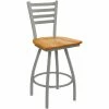 Holland Bar Stool XL 410 Jackie 25" Ladderback Swivel Counter Stool With Anodized Nickel Finish And Medium Oak Seat