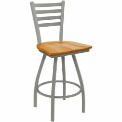 Holland Bar Stool XL 410 Jackie 25" Ladderback Swivel Counter Stool With Anodized Nickel Finish And Medium Oak Seat