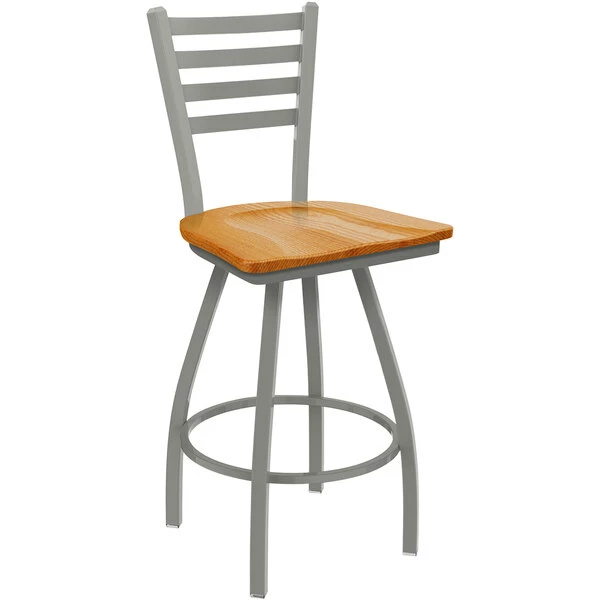 Holland Bar Stool XL 410 Jackie 25" Ladderback Swivel Counter Stool With Anodized Nickel Finish And Medium Oak Seat 1 Holland Bar Stool XL 410 Jackie 25" Ladderback Swivel Counter Stool With Anodized Nickel Finish And Medium Oak Seat