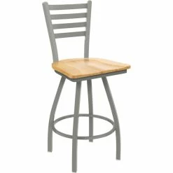 Holland Bar Stool XL 410 Jackie 30" Ladderback Swivel Bar Stool With Anodized Nickel Finish And Natural Maple Seat