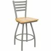 Holland Bar Stool XL 410 Jackie 30" Ladderback Swivel Bar Stool With Anodized Nickel Finish And Natural Oak Seat