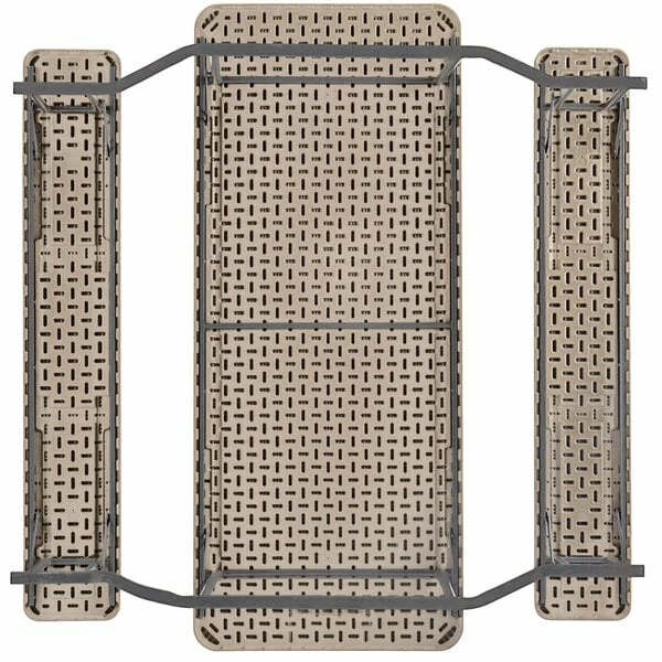 Lancaster Table & Seating 30" X 71" Rectangular Brown Faux Wood Folding Picnic Table With Attached Benches 3 Lancaster Table & Seating 30" X 71" Rectangular Brown Faux Wood Folding Picnic Table With Attached Benches - Image 3