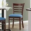 Lancaster Table & Seating Mahogany Finish Wooden Ladder Back Chair With Blue Padded Seat