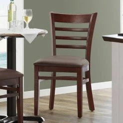 Lancaster Table & Seating Mahogany Finish Wooden Ladder Back Chair With 2 1/2" Dark Brown Padded Seat