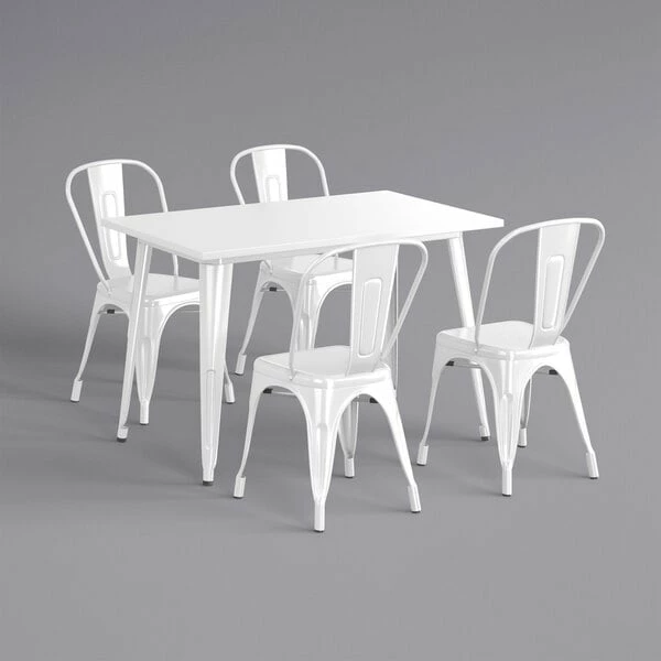 LT&S Alloy Series Lancaster Table & Seating Alloy Series 48" X 30" Rectangle White Dining Height Outdoor Table With 4 Industrial Cafe Chairs 2 LT&S Alloy Series Lancaster Table & Seating Alloy Series 48" X 30" Rectangle White Dining Height Outdoor Table With 4 Industrial Cafe Chairs - Image 2