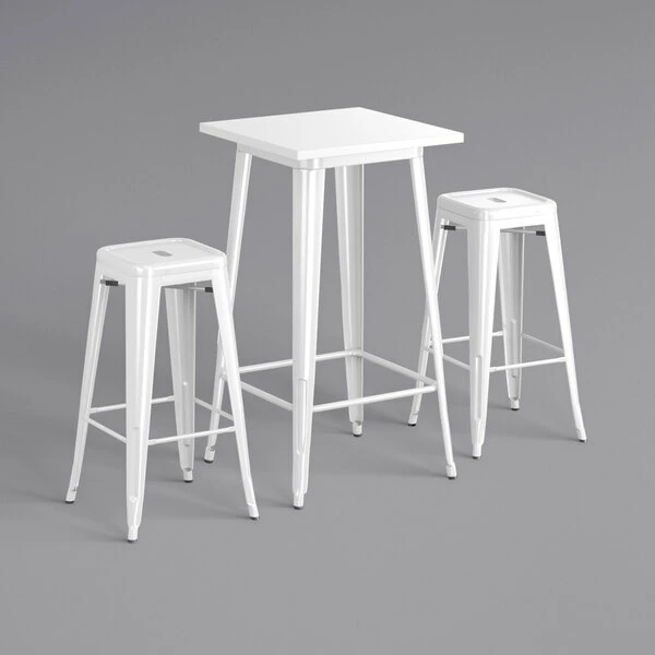 LT&S Alloy Series Lancaster Table & Seating Alloy Series 24" X 24" White Outdoor Bar Height Table With Two Barstools 2 LT&S Alloy Series Lancaster Table & Seating Alloy Series 24" X 24" White Outdoor Bar Height Table With Two Barstools - Image 2
