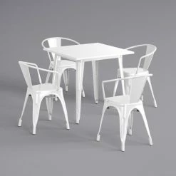 LT&S Alloy Series Lancaster Table & Seating Alloy Series 32" X 32" White Dining Height Outdoor Table With 4 Arm Chairs -Lancaster Table & Seating Shop 2374752