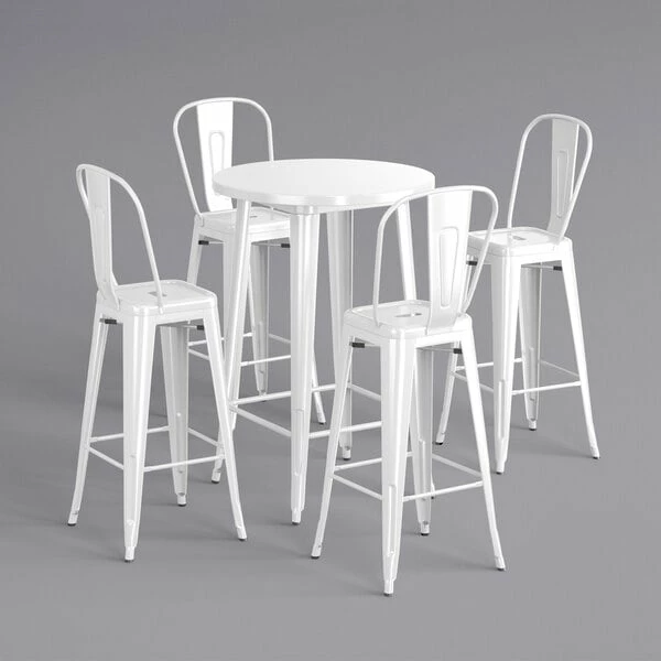 LT&S Alloy Series Lancaster Table & Seating Alloy Series 30" Round White Outdoor Bar Height Table With 4 Metal Cafe Bar Stools 2 LT&S Alloy Series Lancaster Table & Seating Alloy Series 30" Round White Outdoor Bar Height Table With 4 Metal Cafe Bar Stools - Image 2