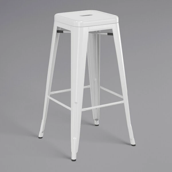LT&S Alloy Series Lancaster Table & Seating Alloy Series White Stackable Metal Indoor / Outdoor Industrial Barstool With Drain Hole Seat 2 LT&S Alloy Series Lancaster Table & Seating Alloy Series White Stackable Metal Indoor / Outdoor Industrial Barstool With Drain Hole Seat - Image 2