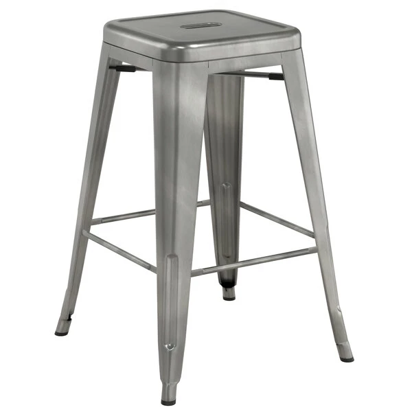 LT&S Alloy Series Lancaster Table & Seating Alloy Series Clear Coated Stackable Metal Indoor Industrial Cafe Counter Height Stool With Drain Hole Seat 2 LT&S Alloy Series Lancaster Table & Seating Alloy Series Clear Coated Stackable Metal Indoor Industrial Cafe Counter Height Stool With Drain Hole Seat - Image 2