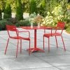 Lancaster Table & Seating 24" X 32" Red Powder-Coated Aluminum Dining Height Outdoor Table With Umbrella Hole And 2 Arm Chairs