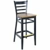 BFM Seating Berkeley Black Beechwood Ladder Back Barstool With Autumn Ash Wood Seat