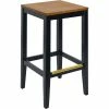 BFM Seating Stockton Black Beechwood Square Backless Barstool With Autumn Ash Seat