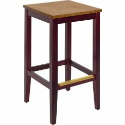 BFM Seating Stockton Dark Mahogany Beechwood Square Backless Barstool With Autumn Ash Seat