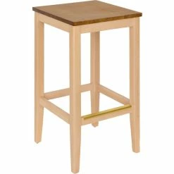BFM Seating Stockton Natural Beechwood Square Backless Barstool With Autumn Ash Seat