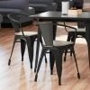 LT&S Alloy Series Lancaster Table & Seating Alloy Series Black Metal Indoor Industrial Cafe Arm Chair With Vertical Slat Back And Gray Wood Seat