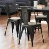 LT&S Alloy Series Lancaster Table & Seating Alloy Series Black Metal Indoor Industrial Cafe Chair With Vertical Slat Back And Gray Wood Seat