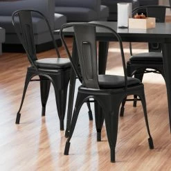LT&S Alloy Series Lancaster Table & Seating Alloy Series Black Metal Indoor Cafe Chair With Black Vinyl Cushion