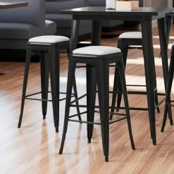 LT&S Alloy Series Lancaster Table & Seating Alloy Series Black Metal Indoor Barstool With White Vinyl Cushion