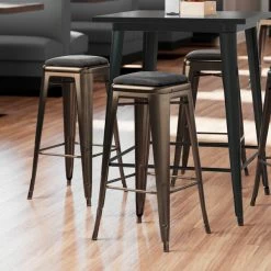 LT&S Alloy Series Lancaster Table & Seating Alloy Series Copper Metal Indoor Barstool With Black Vinyl Cushion