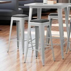LT&S Alloy Series Lancaster Table & Seating Alloy Series Silver Metal Indoor Barstool With Black Vinyl Cushion
