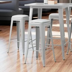 LT&S Alloy Series Lancaster Table & Seating Alloy Series Silver Metal Indoor Barstool With White Vinyl Cushion