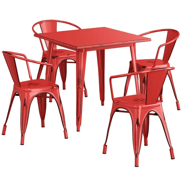 LT&S Alloy Series Lancaster Table & Seating Alloy Series 32" X 32" Distressed Red Dining Height Outdoor Table With 4 Arm Chairs 2 LT&S Alloy Series Lancaster Table & Seating Alloy Series 32" X 32" Distressed Red Dining Height Outdoor Table With 4 Arm Chairs - Image 2