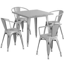 LT&S Alloy Series Lancaster Table & Seating Alloy Series 32" X 32" Distressed Silver Dining Height Outdoor Table With 4 Arm Chairs -Lancaster Table & Seating Shop 2398464