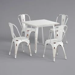LT&S Alloy Series Lancaster Table & Seating Alloy Series 32" X 32" Distressed White Dining Height Outdoor Table With 4 Industrial Cafe Chairs 6 LT&S Alloy Series Lancaster Table & Seating Alloy Series 32" X 32" Distressed White Dining Height Outdoor Table With 4 Industrial Cafe Chairs -Lancaster Table & Seating Shop 2398470