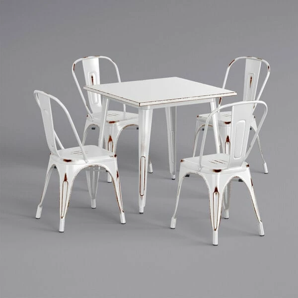 LT&S Alloy Series Lancaster Table & Seating Alloy Series 32" X 32" Distressed White Dining Height Outdoor Table With 4 Industrial Cafe Chairs 2 LT&S Alloy Series Lancaster Table & Seating Alloy Series 32" X 32" Distressed White Dining Height Outdoor Table With 4 Industrial Cafe Chairs - Image 2