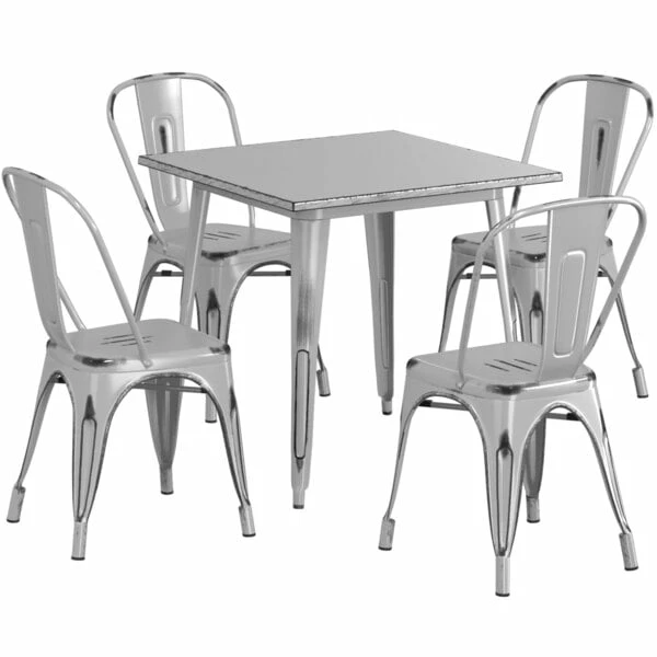 LT&S Alloy Series Lancaster Table & Seating Alloy Series 32" X 32" Distressed Silver Dining Height Outdoor Table With 4 Industrial Cafe Chairs 2 LT&S Alloy Series Lancaster Table & Seating Alloy Series 32" X 32" Distressed Silver Dining Height Outdoor Table With 4 Industrial Cafe Chairs - Image 2