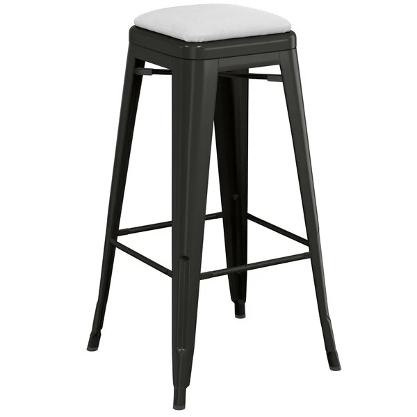 LT&S Alloy Series Lancaster Table & Seating Alloy Series Black Metal Indoor Barstool With White Vinyl Cushion 2 LT&S Alloy Series Lancaster Table & Seating Alloy Series Black Metal Indoor Barstool With White Vinyl Cushion - Image 2