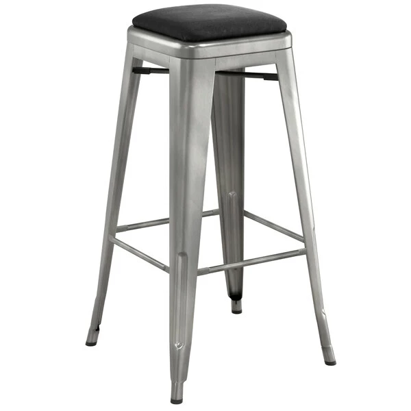 LT&S Alloy Series Lancaster Table & Seating Alloy Series Clear Coat Metal Indoor Barstool With Black Vinyl Cushion 2 LT&S Alloy Series Lancaster Table & Seating Alloy Series Clear Coat Metal Indoor Barstool With Black Vinyl Cushion - Image 2