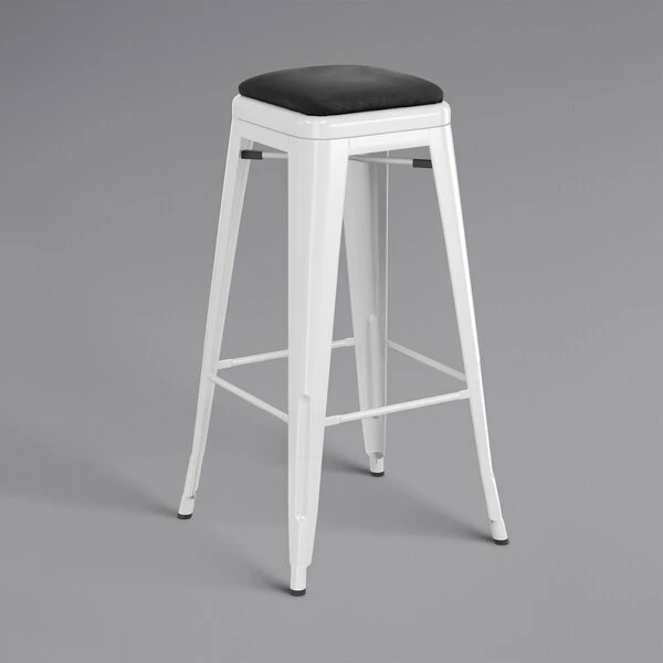 LT&S Alloy Series Lancaster Table & Seating Alloy Series White Metal Indoor Barstool With Black Vinyl Cushion 2 LT&S Alloy Series Lancaster Table & Seating Alloy Series White Metal Indoor Barstool With Black Vinyl Cushion - Image 2