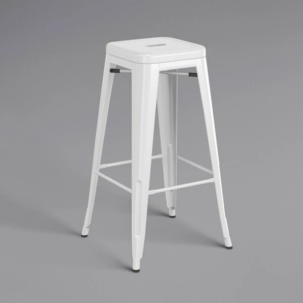 LT&S Alloy Series Lancaster Table & Seating Alloy Series White Metal Indoor Barstool With Black Vinyl Cushion 3 LT&S Alloy Series Lancaster Table & Seating Alloy Series White Metal Indoor Barstool With Black Vinyl Cushion - Image 3
