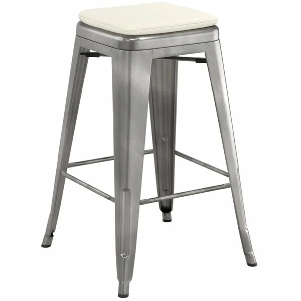 LT&S Alloy Series Lancaster Table & Seating Alloy Series Metal Clear Coat Counter Height Indoor Barstool With Tan Magnetic Fabric Cushion 2 LT&S Alloy Series Lancaster Table & Seating Alloy Series Metal Clear Coat Counter Height Indoor Barstool With Tan Magnetic Fabric Cushion - Image 2
