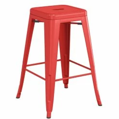 LT&S Alloy Series Lancaster Table & Seating Alloy Series Red Stackable Metal Indoor / Outdoor Industrial Cafe Counter Height Stool With Black Fabric Magnetic Cushion -Lancaster Table & Seating Shop 2400847