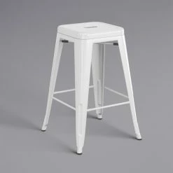 LT&S Alloy Series Lancaster Table & Seating Alloy Series White Stackable Metal Indoor / Outdoor Industrial Cafe Counter Height Stool With Gray Fabric Magnetic Cushion -Lancaster Table & Seating Shop 2400871