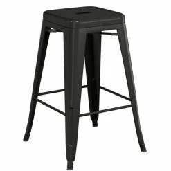 LT&S Alloy Series Lancaster Table & Seating Alloy Series Black Stackable Metal Indoor / Outdoor Industrial Cafe Counter Height Stool With Black Fabric Magnetic Cushion -Lancaster Table & Seating Shop 2400897