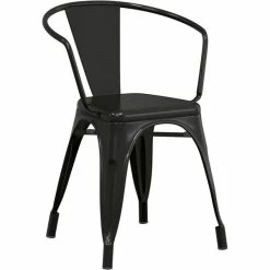 LT&S Alloy Series Lancaster Table & Seating Alloy Series Black Stackable Metal Indoor / Outdoor Industrial Cafe Arm Chair With Black Fabric Magnetic Cushion -Lancaster Table & Seating Shop 2400903