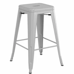 LT&S Alloy Series Lancaster Table & Seating Alloy Series Silver Stackable Metal Indoor / Outdoor Industrial Cafe Counter Height Stool With Tan Fabric Magnetic Cushion -Lancaster Table & Seating Shop 2400937
