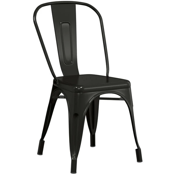 LT&S Alloy Series Lancaster Table & Seating Alloy Series Black Stackable Metal Indoor / Outdoor Industrial Cafe Chair With Vertical Slat Back And Black Fabric Magnetic Cushion 4 LT&S Alloy Series Lancaster Table & Seating Alloy Series Black Stackable Metal Indoor / Outdoor Industrial Cafe Chair With Vertical Slat Back And Black Fabric Magnetic Cushion - Image 4