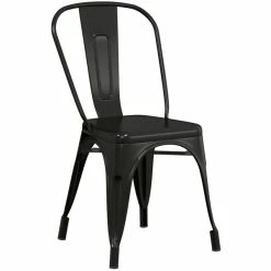 LT&S Alloy Series Lancaster Table & Seating Alloy Series Black Stackable Metal Indoor / Outdoor Industrial Cafe Chair With Vertical Slat Back And Tan Fabric Magnetic Cushion -Lancaster Table & Seating Shop 2401243