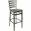 BFM Seating Lima Clear Coated Steel Ladder Back Barstool With Relic Chestnut Seat