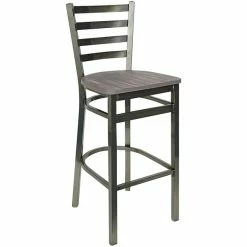 BFM Seating Lima Clear Coated Steel Ladder Back Barstool With Relic Chestnut Seat