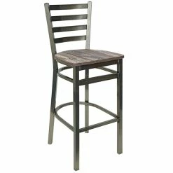 BFM Seating Lima Clear Coated Steel Ladder Back Barstool With Relic Farmhouse Seat